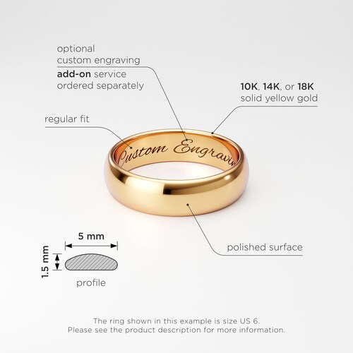 14K Solid Gold Wedding Band Men Women, Plain Yellow Gold Wedding Band, Dome, Make a Matching Wedding shops Bands Set 1.5mm 2mm 3mm 4mm 5mm 6mm