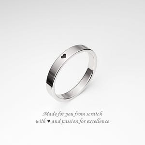 3mm Sterling Silver Promise Ring with a Tiny Heart, Flat Band, Engraved Engagement Ring, Love Ring, Valentines Day Gift for Her