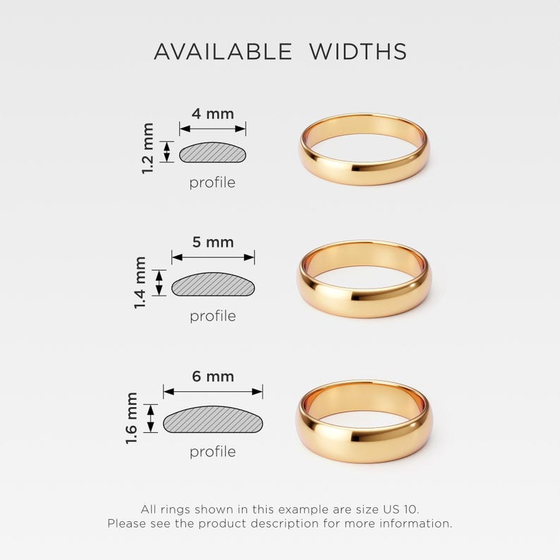 Men's Solid Gold Wedding Band: 5mm 10K 14K 18K Yellow Gold, Plain Classic Dome Ring image 6