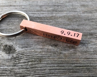 Aluminium, copper or brass 4 sided bar keyring, personalised bar keyring, coordinate keyring, Father’s Day gift, Valentine gift