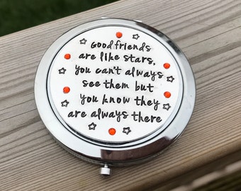 Hand Stamped Gift, Personalised Mirror, Compact Mirror, Personalised Compact Mirror, Bridesmaid Gift, Sister Gift, Friend Gift, Leaving Gift