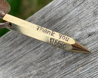 Personalised Teacher Keyring, Brass Pencil Keyring, Thank You Teacher Gift, Teacher Gift, End of Term Gift