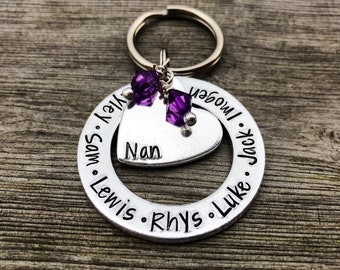 Personalised hand stamped family keyring for Mum keyring, Nan keyring, Grandma keyring, Mother's Day gift, personalised keyring