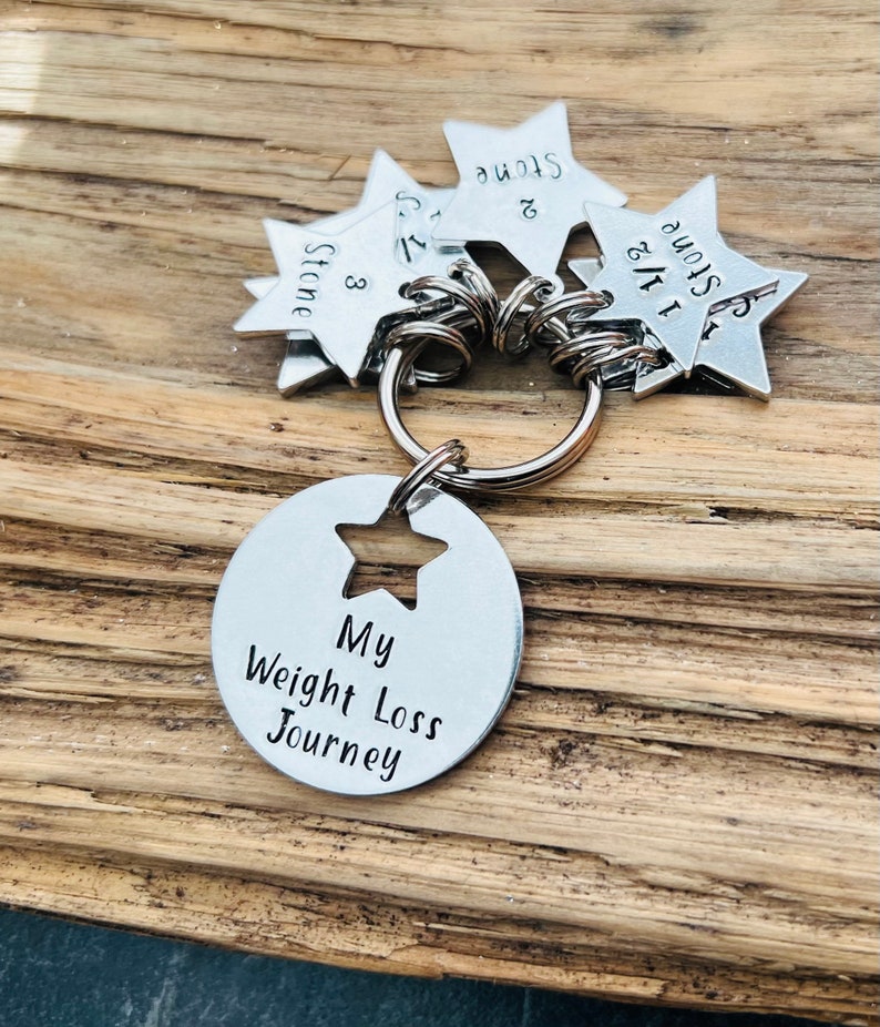 Hand stamped weight loss journey keyring, weight loss keyring, motivational keyring, diet keyring, inspirational keyring, new year gift image 2