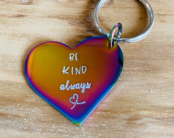 BE KIND Keyring, Rainbow Keyring, Inspirational Gift, Mental Health Awareness Keyring, Positive Keyring
