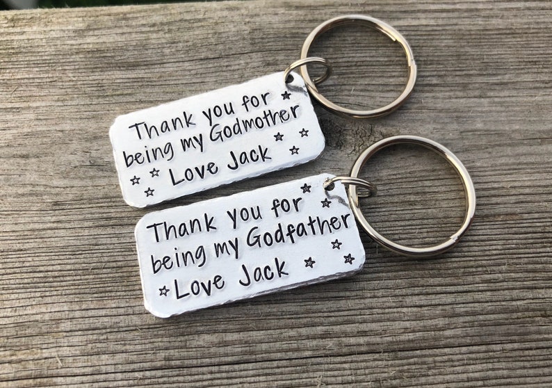 Godfather Gift, Godmother Gift, Personalised Godmother Keyring, Personalised Godfather Keyring, Godparent Gift image 1