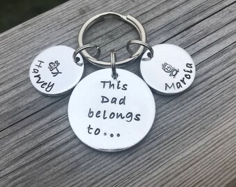 This Dad belongs to.. hand stamped personalised keyring, dad gift, dad keyring, daddy keyring, papa keyring, Father's Day gift