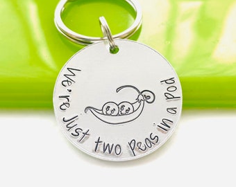 Handstamped Keyring, Peapod Keyring, Personalised Peapod, Two Peas in a Pod, Peapod Gift, Valentines gift