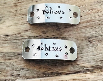 Personalised trainer tags, motivational trainer tags, believe, achieve, trainer tags, running gift, running tags