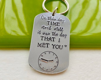 Handstamped Keyring, Time Keyring, Anniversary Gift, Birth Gift, Keepsake Keyring, Valentines gift