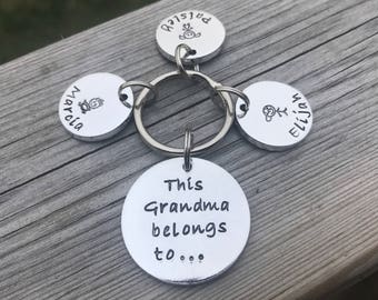 This Grandma belongs to.. hand stamped personalised keyring, nan keyring, mum keyring, nanny keyring, grandma keyring, Mother's Day gift