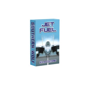 May include: A blue and white box with the text "Jet Fuel" and "Solid Cologne" on it. The box features a picture of a fighter jet flying through the air.