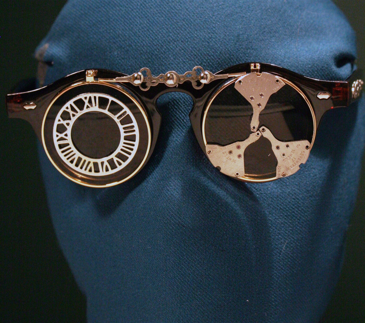Black Steampunk Goggles With Red Lenses and Magnifying Loupes