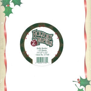 Holiday Papers with Holly Border by ZGraphix - package of 25 sheets - 8.5 x 11 inches