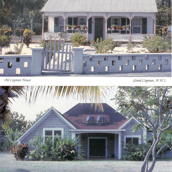 Set of 2 Vintage Postcards from the Grand Cayman, B.W.I., the Old Cayman House & the Conch Shell House