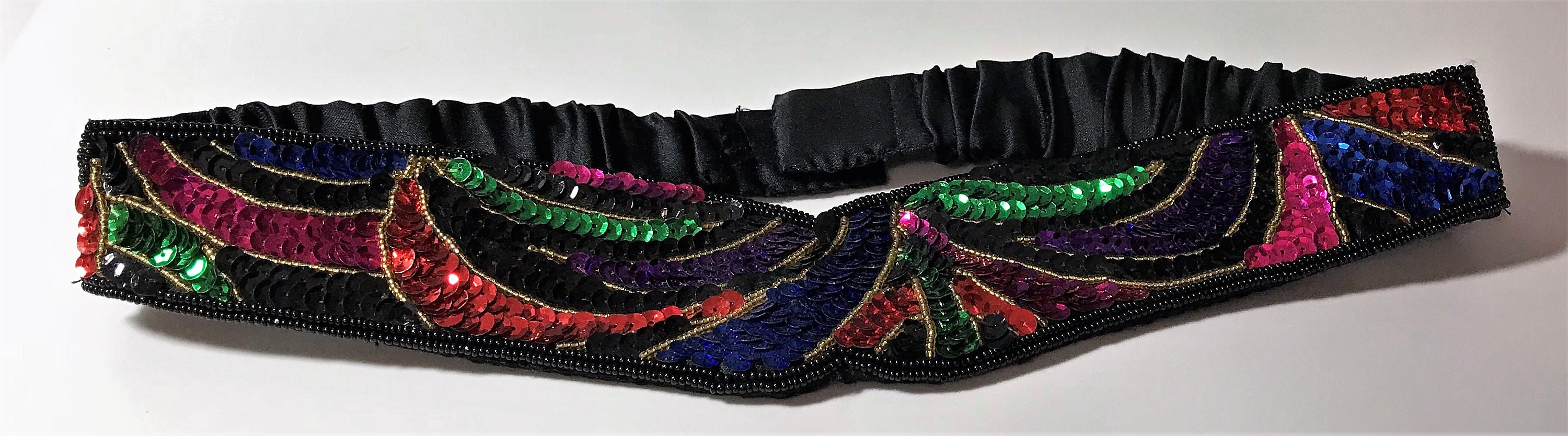Vintage 80\'s Beaded Cumberbund Statement Belt Artsy Glamcore Fairy Witchy Goth Fairy Grunge Leather Belts Y2K Women Star Punk Goth Buckle  main image 4