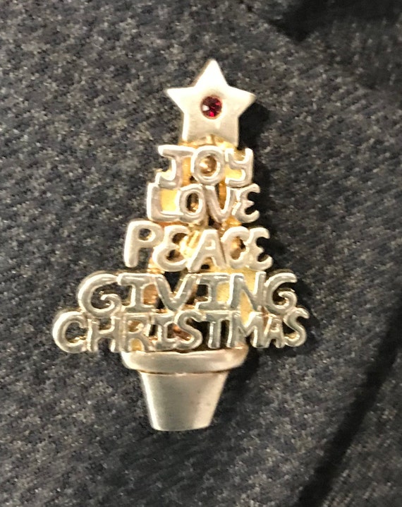 Vintage Silver Christmas Pin with words Joy, Love,