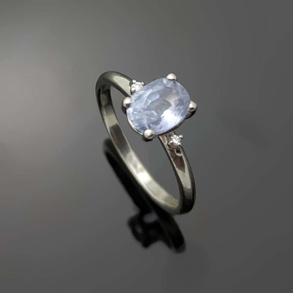 Anillo de diamantes y zafiro azul oro blanco de 14 kt Etsy