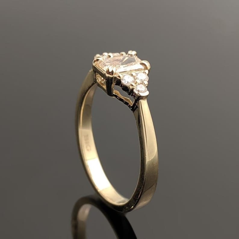 14 Karat Yellow Gold Champagne Diamond Ring Etsy
