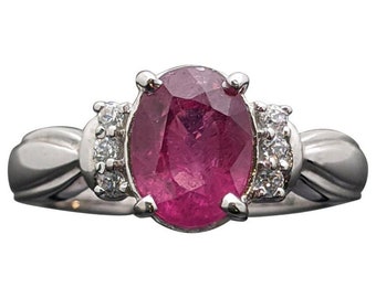 Vintage 14 Karat White Gold Pink Sapphire and Diamonds Ring