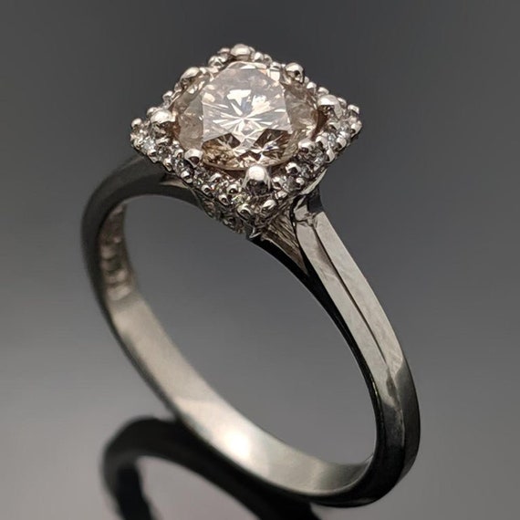 Vintage Champagne Platinum Diamond Ring - image 5