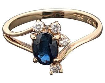 Vintage 14 Karat Yellow Gold Sapphire and Diamond Ring