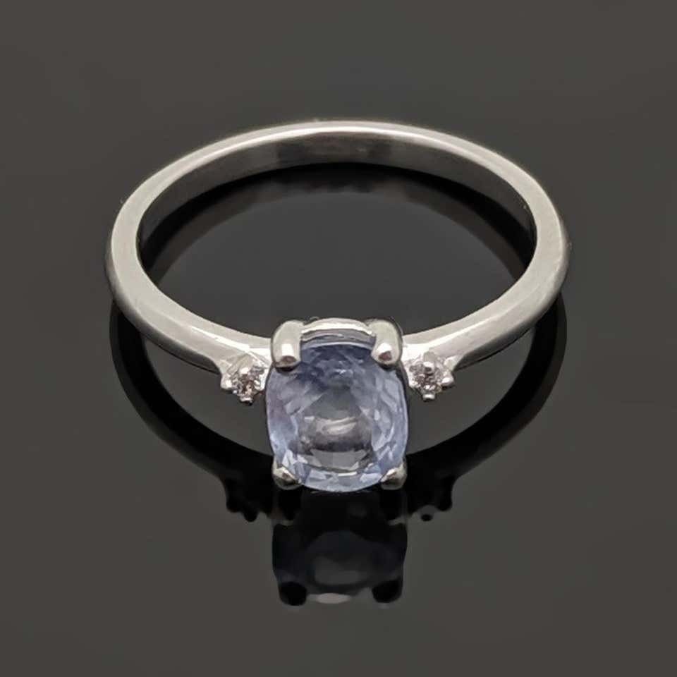 Anillo de diamantes y zafiro azul oro blanco de 14 kt Etsy