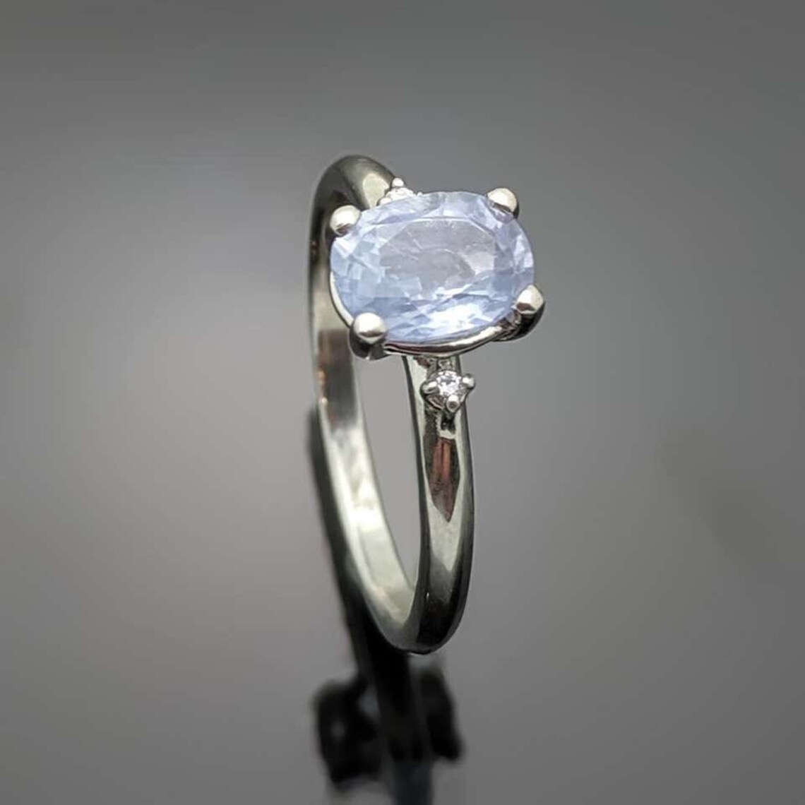 Anillo de diamantes y zafiro azul oro blanco de 14 kt Etsy