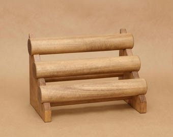 Handmade 3-Tier Solid Wood Bracelet Display Rack with Removable Bars BR014
