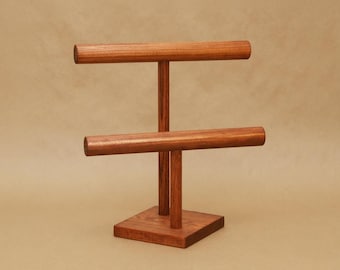 Collapsible Wooden 2-Tier T-Bar Jewelry Display Bracelet & Necklace Organizer BR003