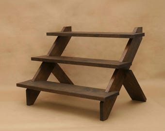 3-Tier Collapsible Wood Display Shelf | For Trade Show Retail Fair | Candle | Soap | Pottery | Catering | Product | Merchandise | Hat | R001