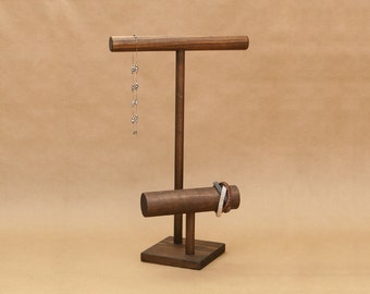 Collapsible Wooden 2-Tier Jewelry Display Bracelet & Necklace Stand TB0618a