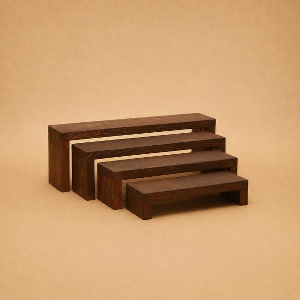 Set of 4 Four-Tier Solid Wood Nesting Display Shelf Riser For Store and Trade Show Product R012