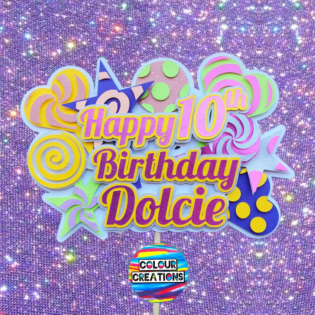 Personalised Sweet Candy Cake Topper Lollypop Card Shape Etsy