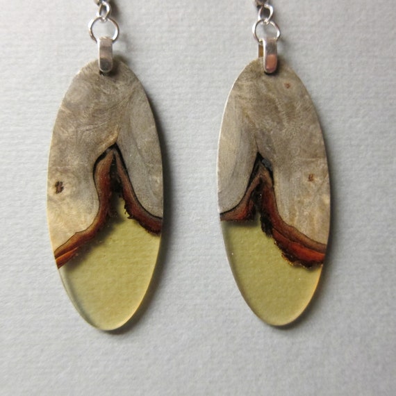 Wooden Long Rectangle Dangle Earrings from Sustainable Exotic Walnut Wood Hypoallergenic Handmade in USA.