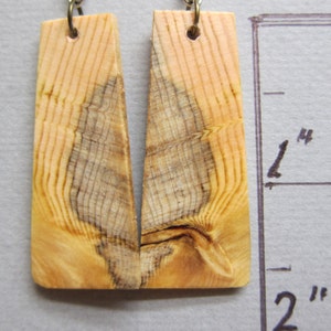 Pine Wooden Earrings Rectangle drop repurposed Handcrafted ExoticWoodJewelryAnd image 2