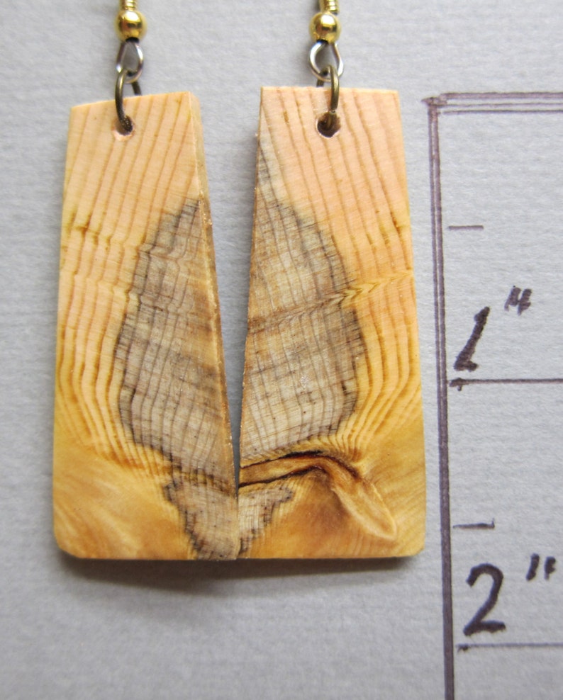 Pine Wooden Earrings Rectangle drop repurposed Handcrafted ExoticWoodJewelryAnd image 2