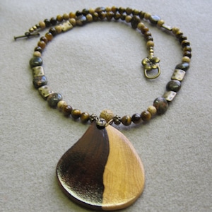 unisex Yin Yang Desert Ironwood Pendant Beaded Necklace Exotic Wood ExoticWoodJewelryAnd Ecofriendly repurposed image 1