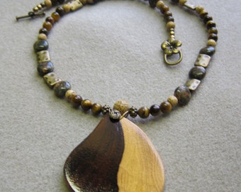 unisex Yin Yang Desert Ironwood Pendant Beaded Necklace Exotic Wood ExoticWoodJewelryAnd Ecofriendly repurposed