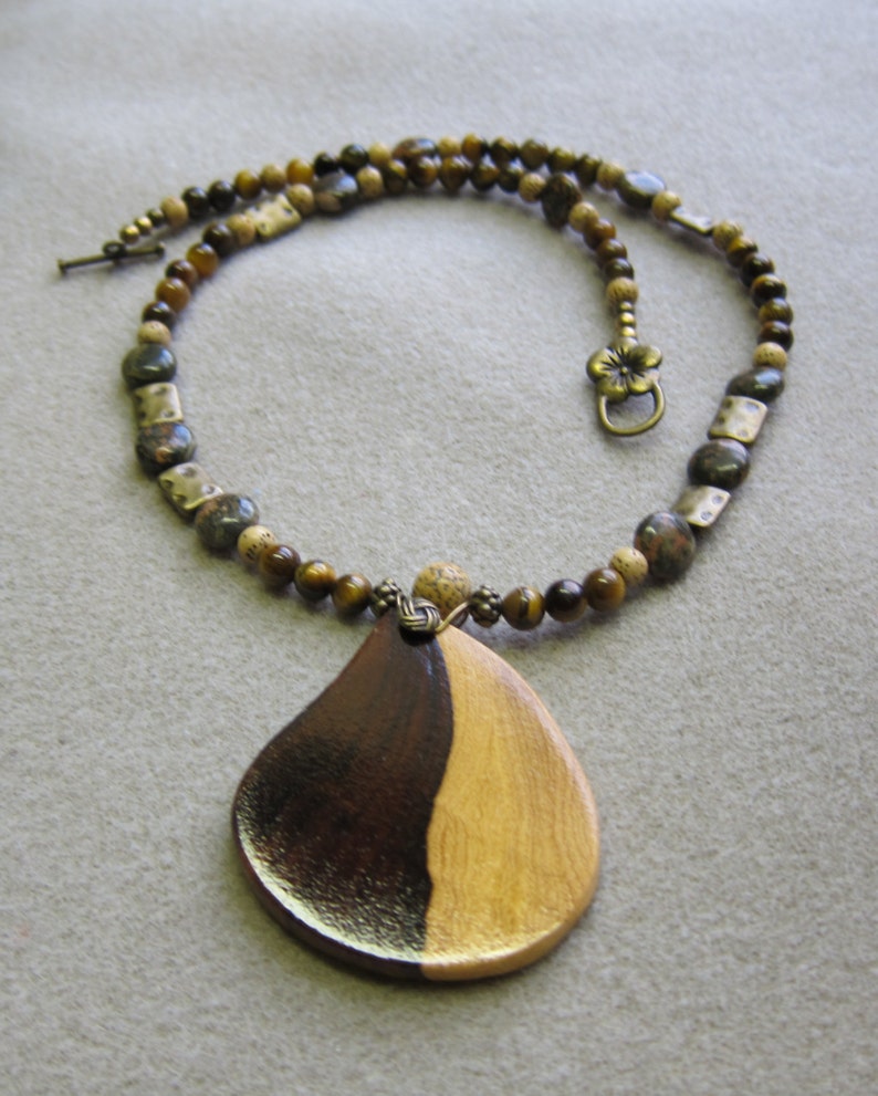 unisex Yin Yang Desert Ironwood Pendant Beaded Necklace Exotic Wood ExoticWoodJewelryAnd Ecofriendly repurposed image 1