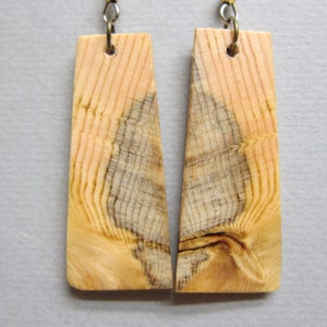 Pine Wooden Earrings Rectangle drop repurposed Handcrafted ExoticWoodJewelryAnd image 1