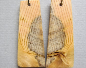 Pine Wooden Earrings Rectangle drop repurposed Handcrafted ExoticWoodJewelryAnd