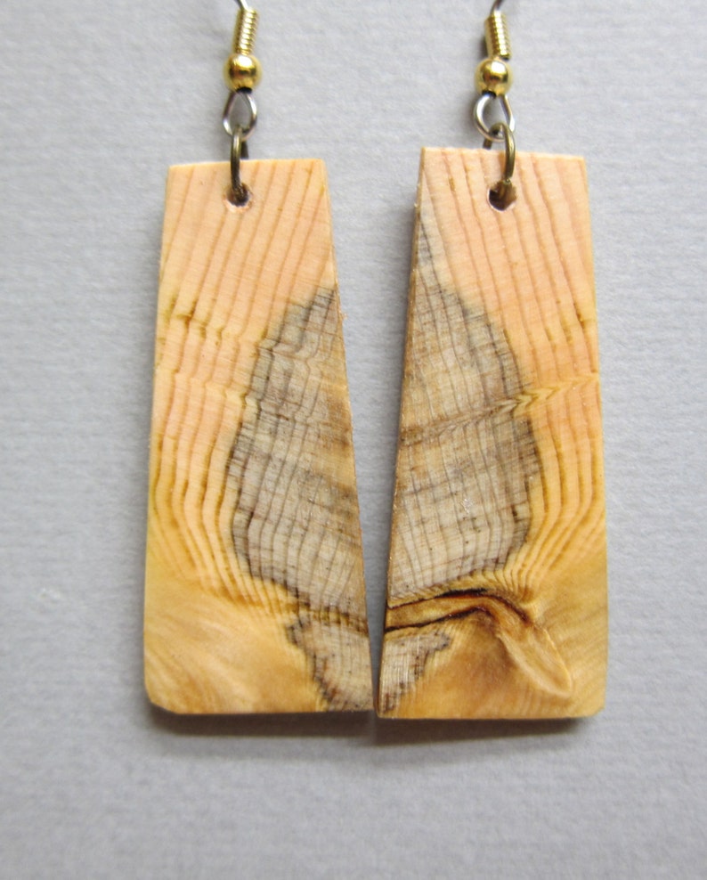 Pine Wooden Earrings Rectangle drop repurposed Handcrafted ExoticWoodJewelryAnd image 1
