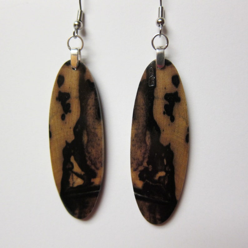 Rare Black White Ebony Earrings Exotic Wood Long Thin image 0