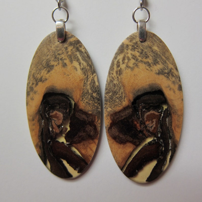 GORGEOUS Exotic Wood Earrings Resin Handcrafted LARGE image 0