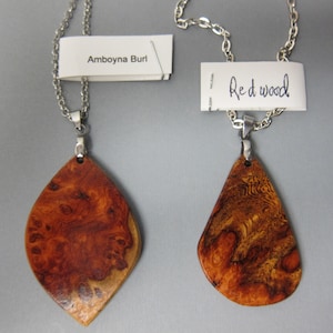 2 Choices Unique Pendant Necklaces, Amboyna Burl or Afzelia Burl,Exotic Wood Pick one RTobaison image 6