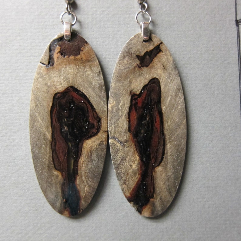 LARGE Buckeye Burl Exotic Wood & Resin Dangle Earrings image 0