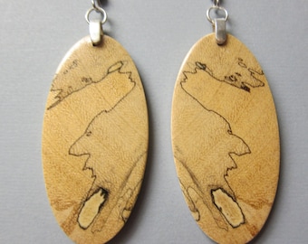 Spalted Tamarind Exotic Wood Earrings Oval dangle Rectangle handcrafted  ExoticwoodJewelryAnd