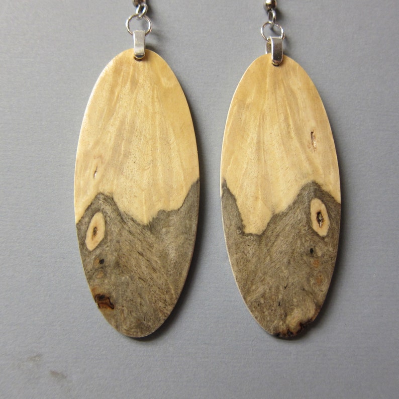 Beautiful Exotic Wood Earrings, Large Oval Handmade by ExoticwoodJewelryAnd lightweight image 1