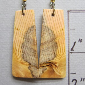 Pine Wooden Earrings Rectangle drop repurposed Handcrafted ExoticWoodJewelryAnd image 3